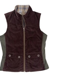 REI Co-op Womens Brown Corduroy Full Zip Vest Plaid Lining Small